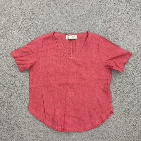 HAPPYMADE Womens Linen Top Lagenlook Short Sleeve Curve Hem - Picture 16 of 16